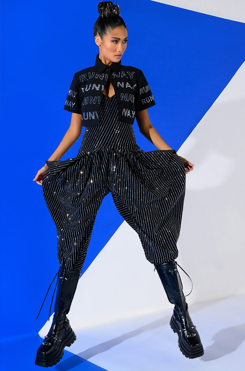 WALK THE WALK RHINESTONE CROPPED SHIRT