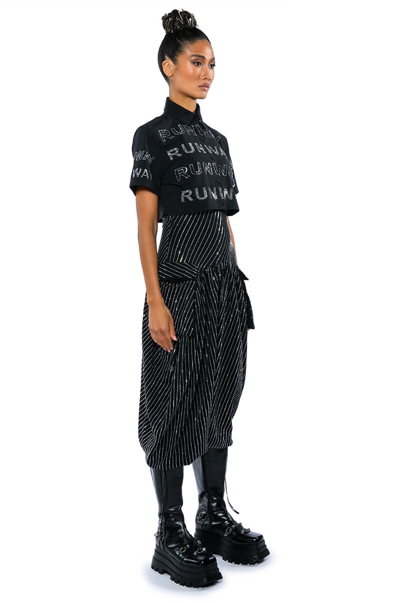 WALK THE WALK RHINESTONE CROPPED SHIRT