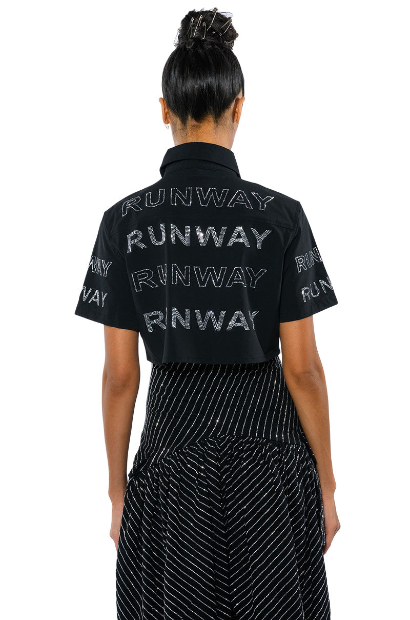 WALK THE WALK RHINESTONE CROPPED SHIRT