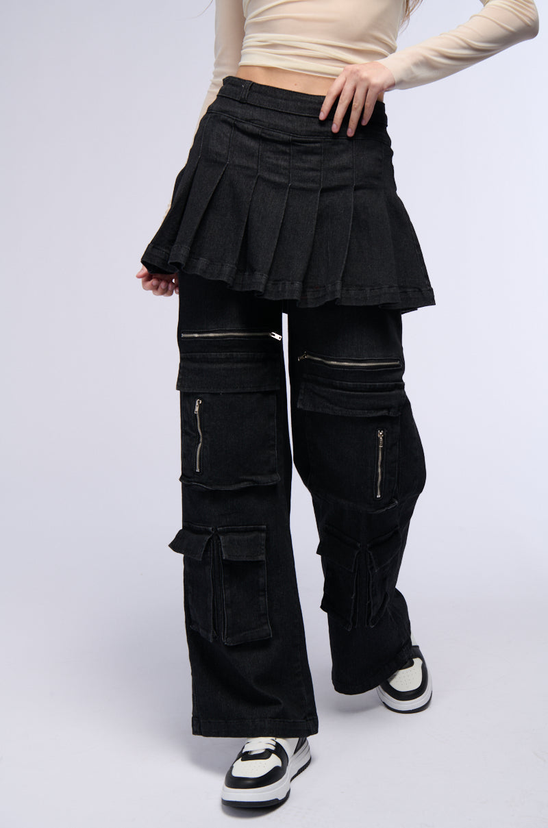 WANT U BACK WIDE LEG DENIM PANT WITH SKIRT