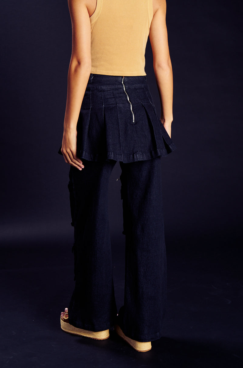 WANT U BACK WIDE LEG DENIM PANT WITH SKIRT