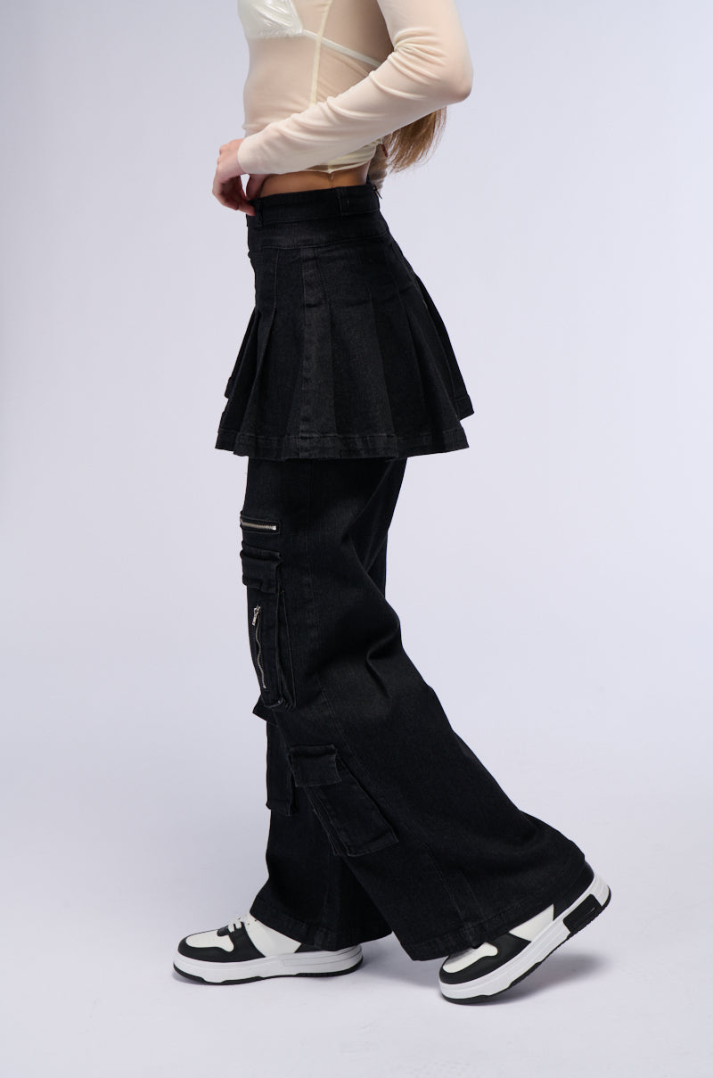 WANT U BACK WIDE LEG DENIM PANT WITH SKIRT