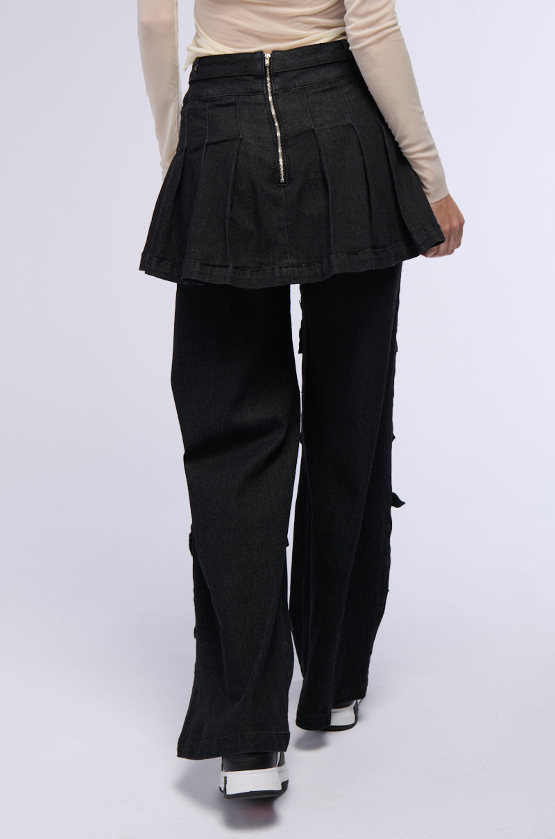WANT U BACK WIDE LEG DENIM PANT WITH SKIRT