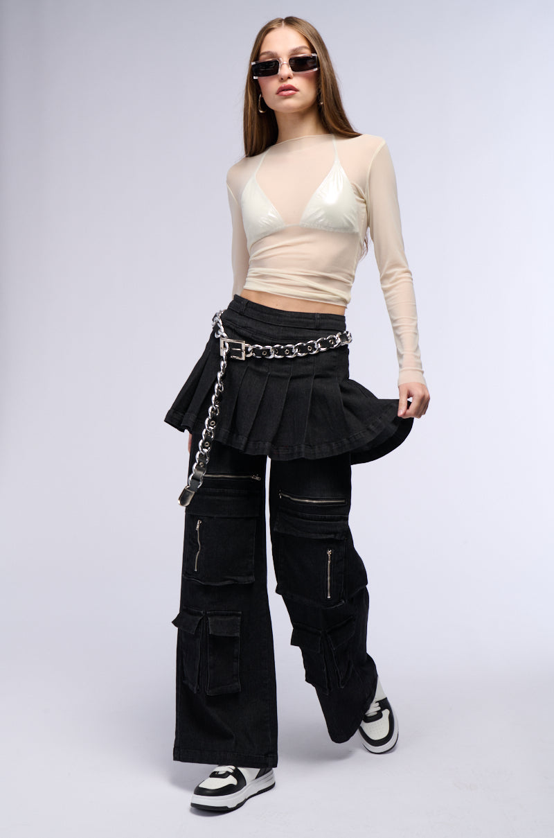 WANT U BACK WIDE LEG DENIM PANT WITH SKIRT