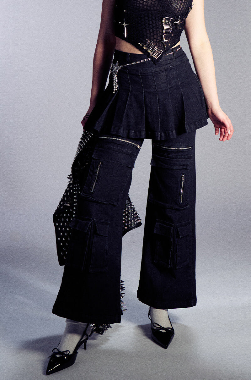 WANT U BACK WIDE LEG DENIM PANT WITH SKIRT