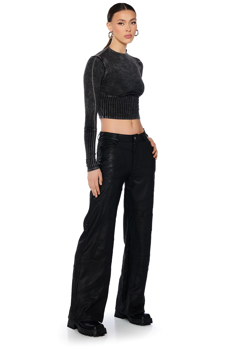 WILLOW CORSET LONG SLEEVE TEE IN BLACK
