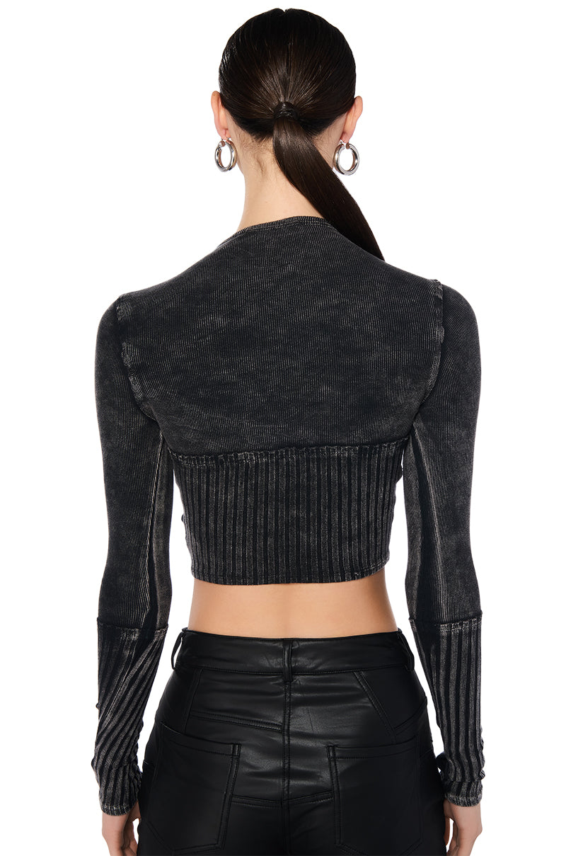 WILLOW CORSET LONG SLEEVE TEE IN BLACK