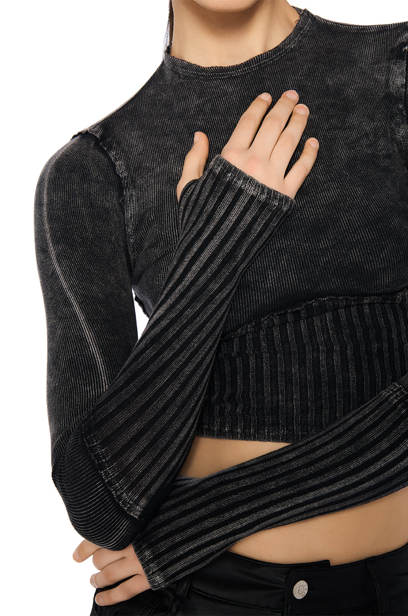 WILLOW CORSET LONG SLEEVE TEE IN BLACK