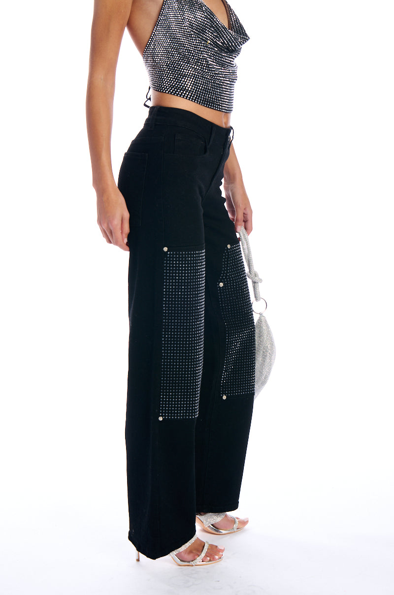 WILLOW RHINESTONE DETAIL WIDE LEG JEAN