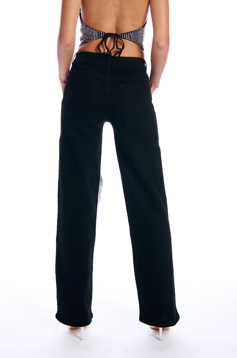 WILLOW RHINESTONE DETAIL WIDE LEG JEAN