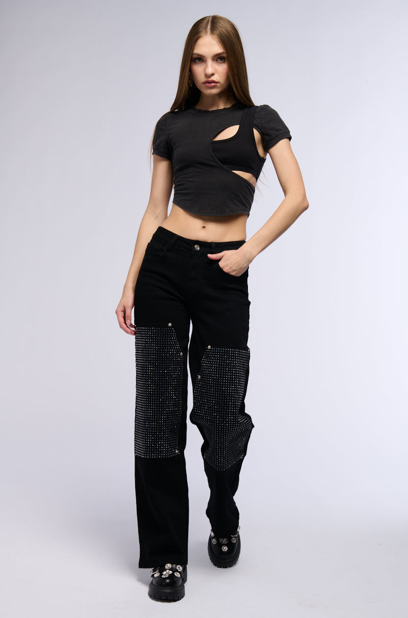 WILLOW RHINESTONE DETAIL WIDE LEG JEAN