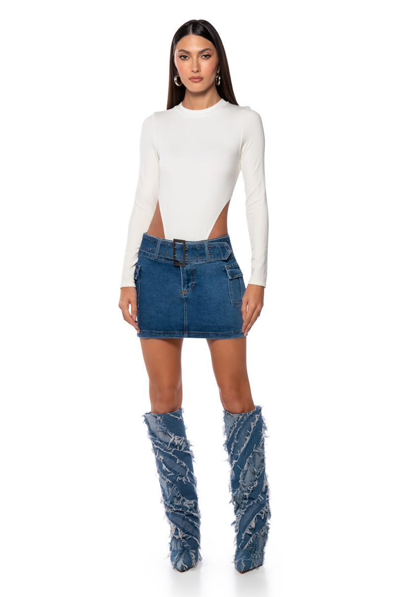 WISH YOU COULD BELTED MICRO MINI DENIM SKIRT