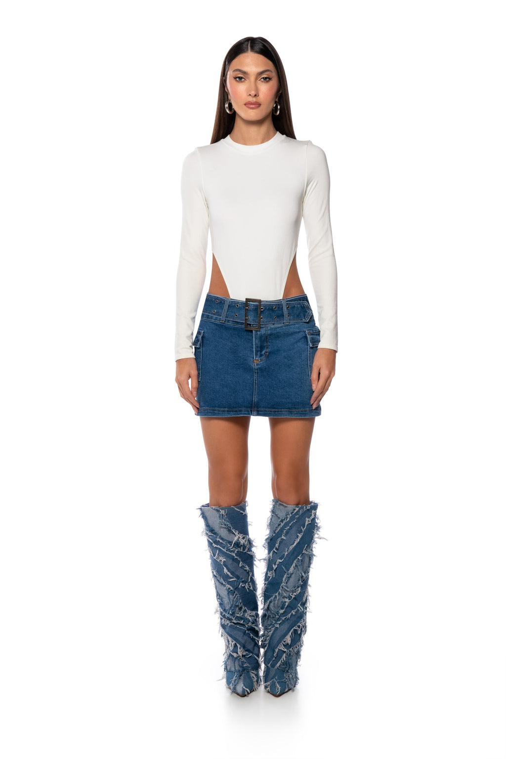 WISH YOU COULD BELTED MICRO MINI DENIM SKIRT