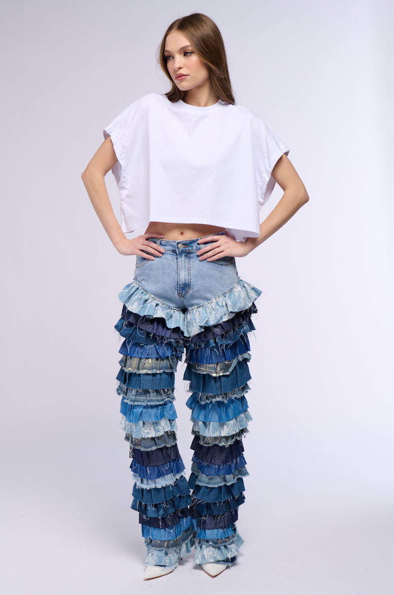 WONDERLAND RUFFLED SLEEVE T SHIRT
