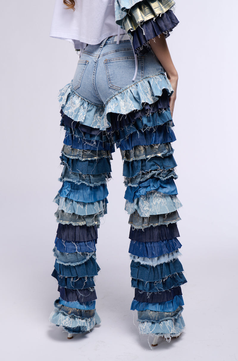 WONDERLAND RUFFLED WIDE LEG DENIM JEAN