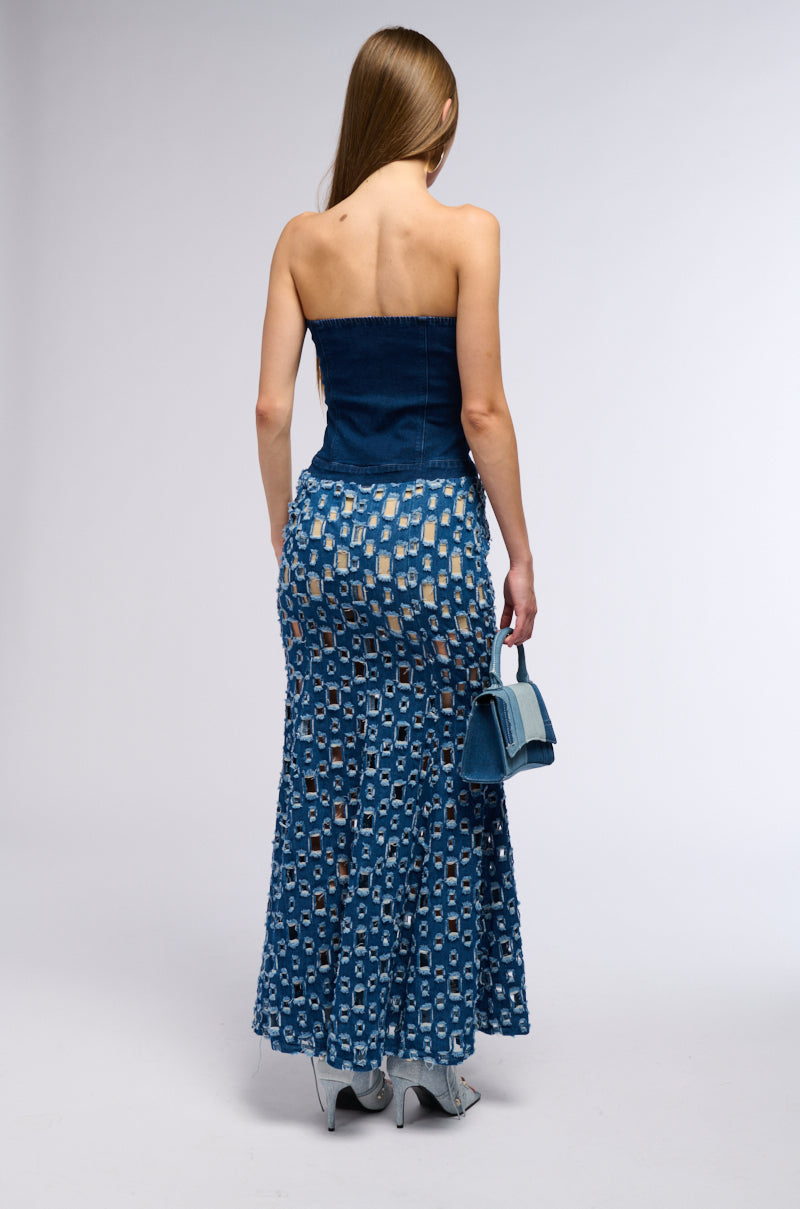 YOU KNOW THE VIBES CUT OUT DENIM MAXI DRESS