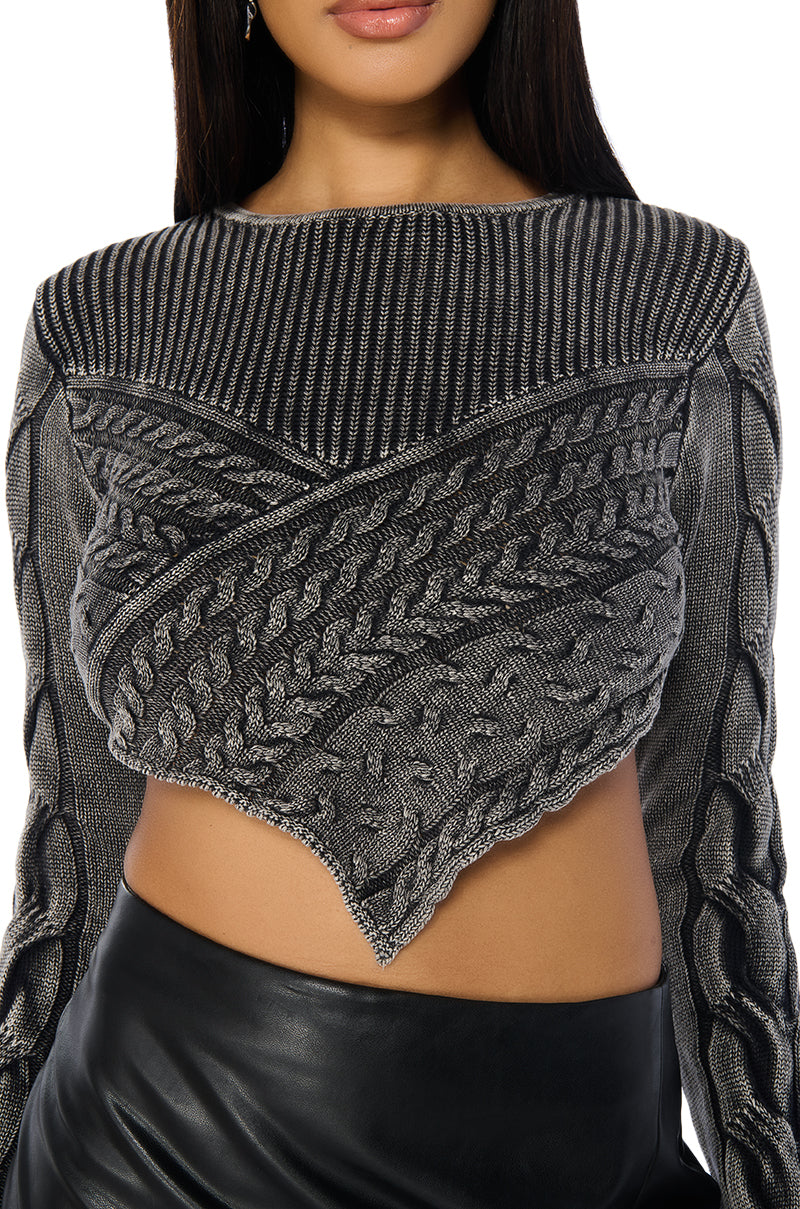 YOURS TONIGHT MINERAL WASH CROPPED SWEATER